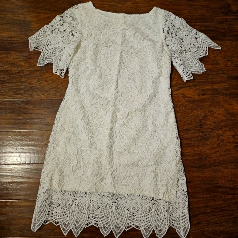 Anthropologie Ivory Floral Lace Dress